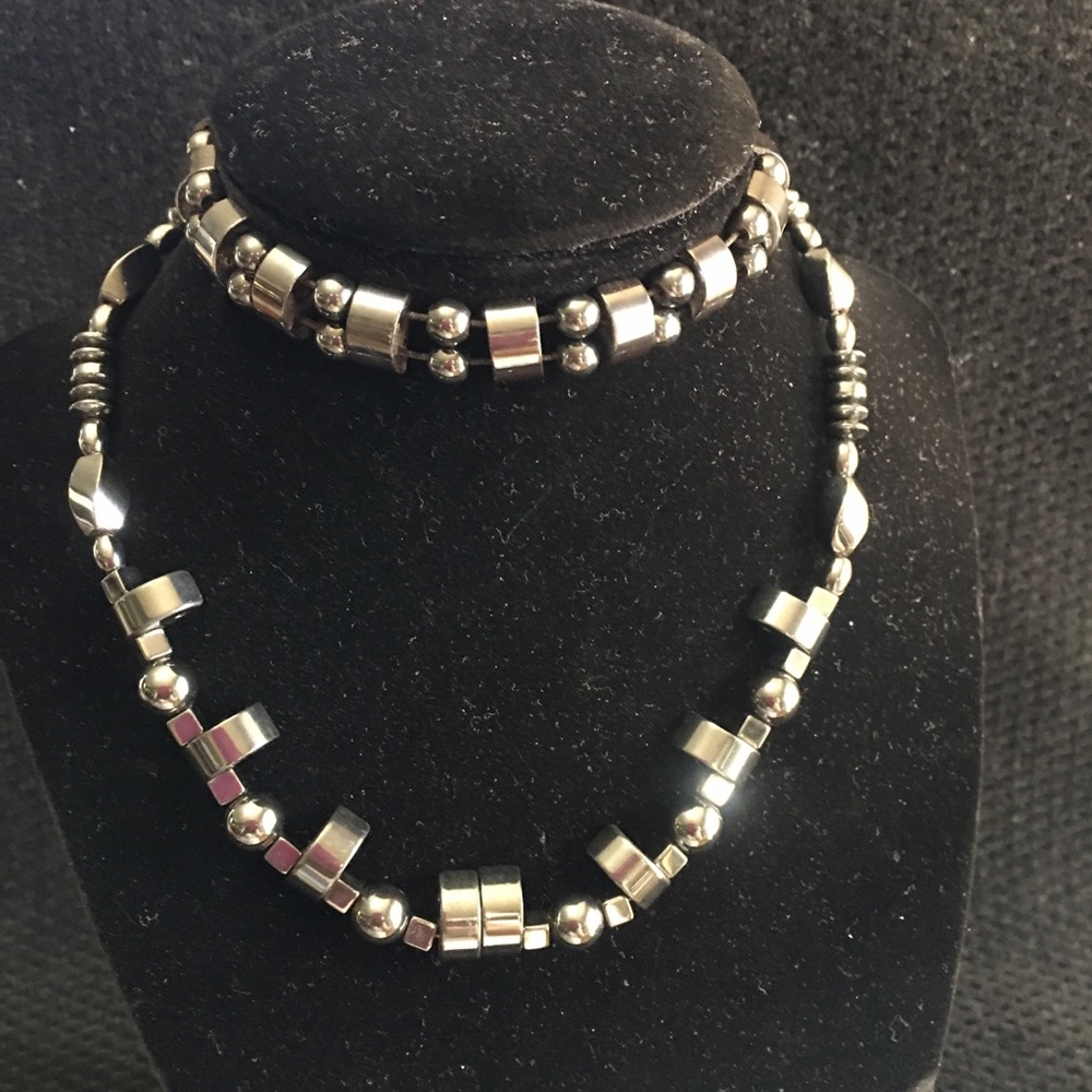 Blacktone Disks/Beads Choker & Stretchy Bracelet